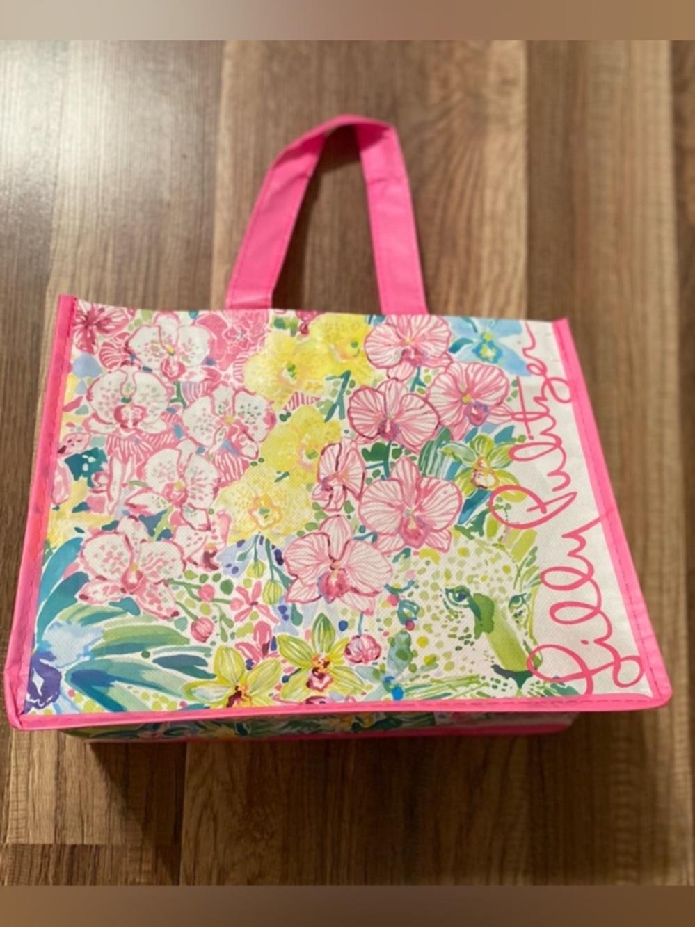 Lilly Pulitzer Floral Colorful Orchid Leopard Market Shopper Pink Tote Bag NWOT